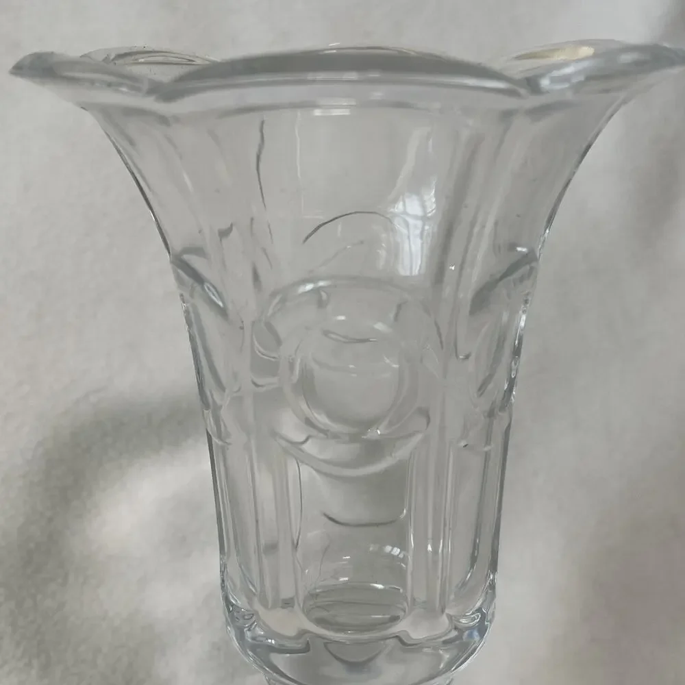 Vintage EAPG Bullseye Design, Art Deco Vase, Scalloped Rim